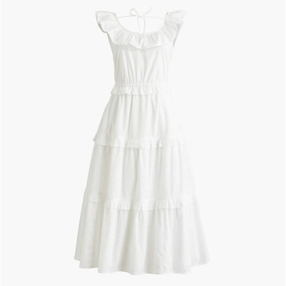 J.Crew White Eyelet‎ tiered Midi Swiss Dot Dress Sleeveless Summer Size 6P - Picture 1 of 9
